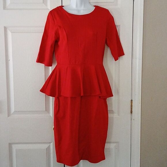 Brigitte Brianna vintage  Red  Peplum Dress Size Large - Picture 1 of 6